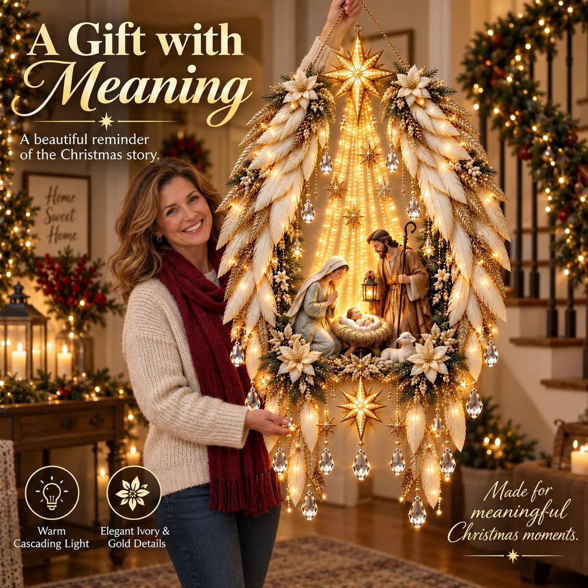 3D Heavenly Angel Wings Nativity Light – Lighted Christmas Wall Decor